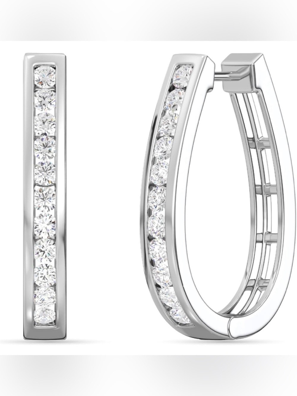 1 CTW Authentic Diamond Huggie Earrings .925 Sterling Silver 14k White Gold